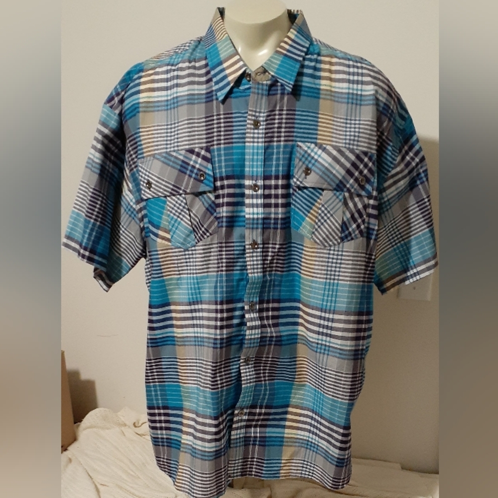 Ablanche Button - Front Short Sleeve Plaid Shirt Size 5XL